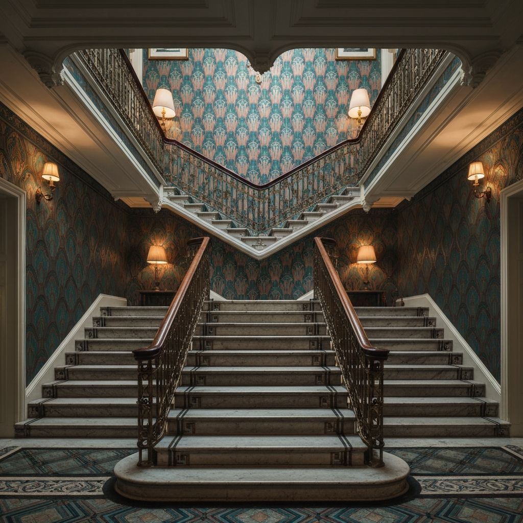 Stunning staircase wallpaper installation in a Georgian townhouse